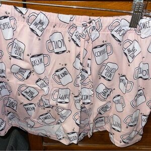 Rae Dunn Pink Coffee Mug Print Lounge Shorts